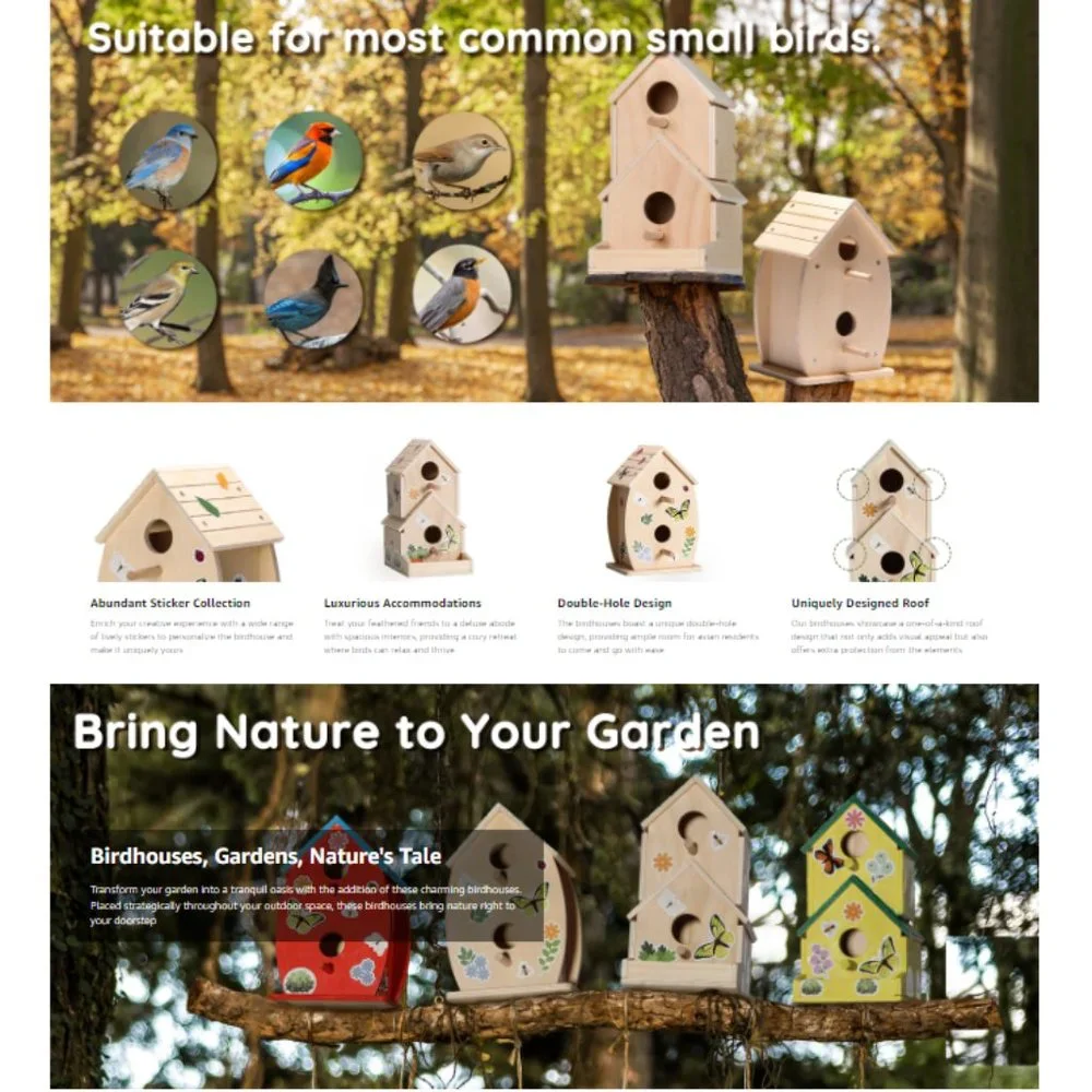 DIY - Unfinished Wooden Birdhouse Kit for Kids to Build & Paint w/ Stickers